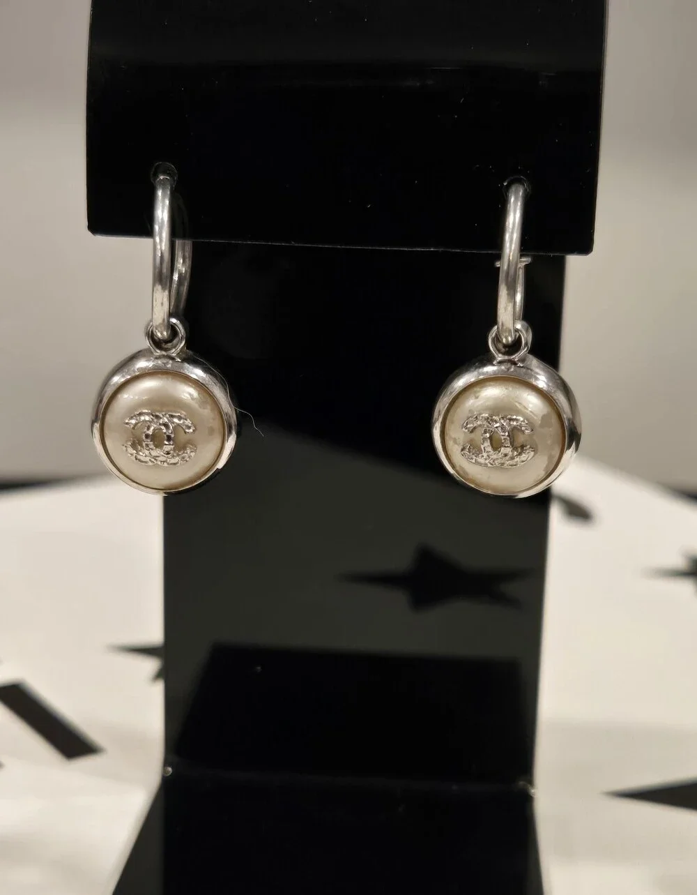 #1106 - Chanel CHANEL 00A Coco Mark Pearl 2000 Earrings Silver